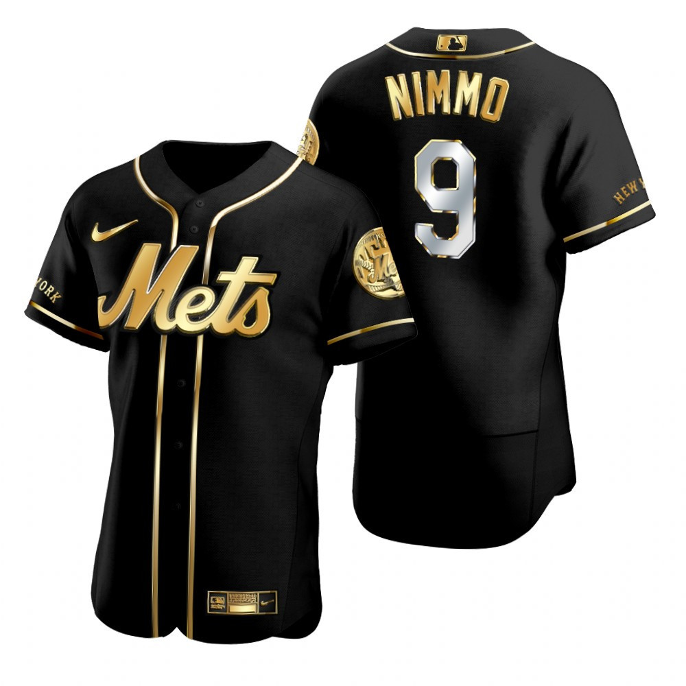 New York Mets #9 On Nimmo Mlb Golden Brandedition Black Jersey Gift For Mets Fans
