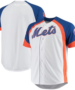 New York Mets Big & Tall Colorblock Full-snap Jersey - White/royal Mlb
