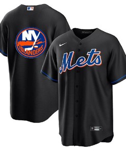 New York Mets Islanders Black Cool Base Stitched Baseball Jersey