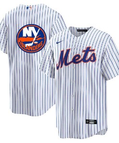 New York Mets Islanders White Cool Base Stitched Baseball Jersey