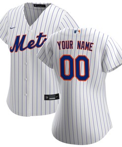 New York Mets Womens Home Replica Custom Jersey - White Custom Jerseys Mlb