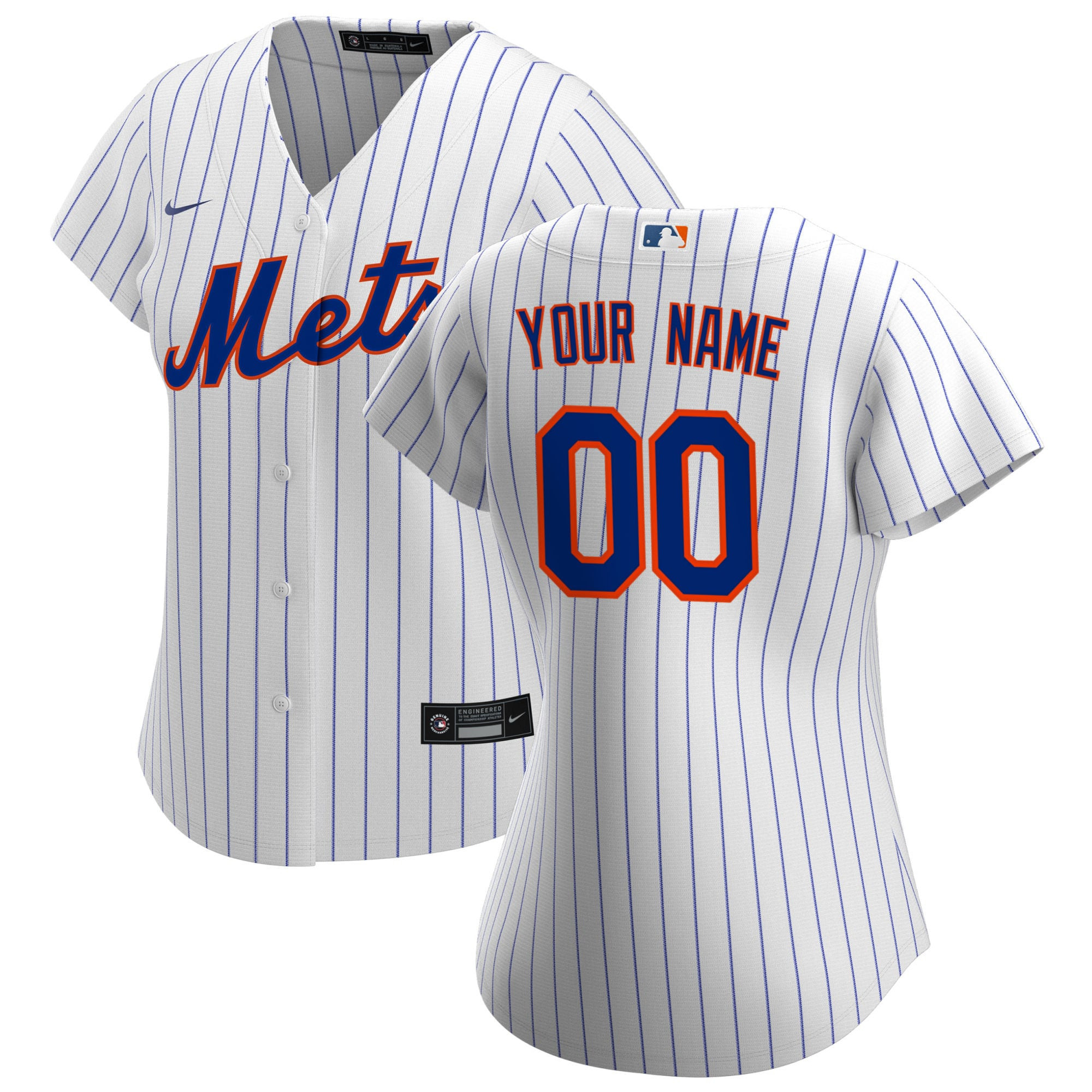New York Mets Womens Home Replica Custom Jersey - White Custom Jerseys Mlb