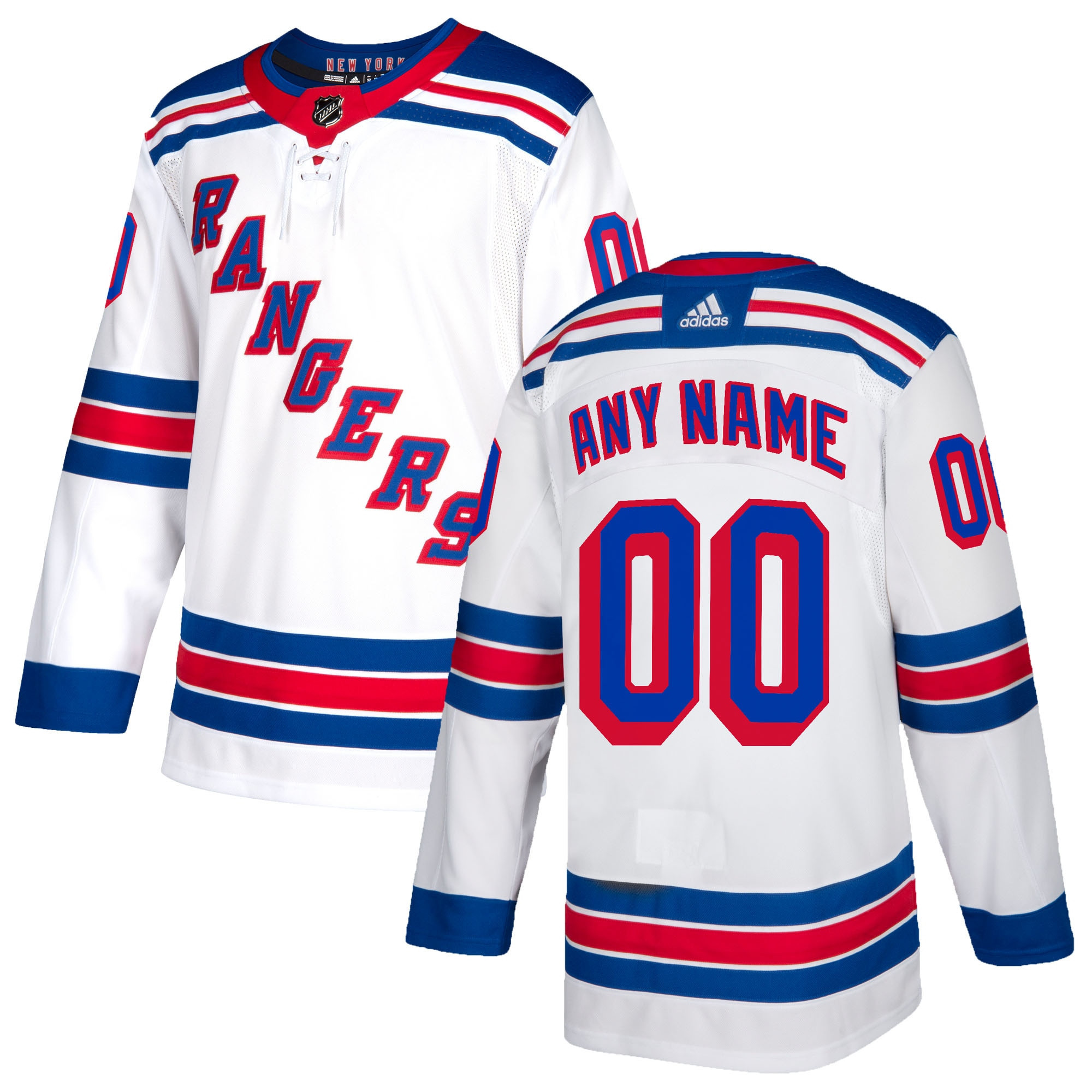 New York Rangers Adidas Authentic Custom Jersey - White Custom Jerseys Nhl