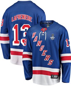 New York Rangers Alexis Lafreniere 13 Home 2022 Stanley Cup Final Breakaway Men Jersey - Blue