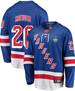 New York Rangers Chris Kreider 20 Home 2022 Stanley Cup Final Breakaway Men Jersey - Blue