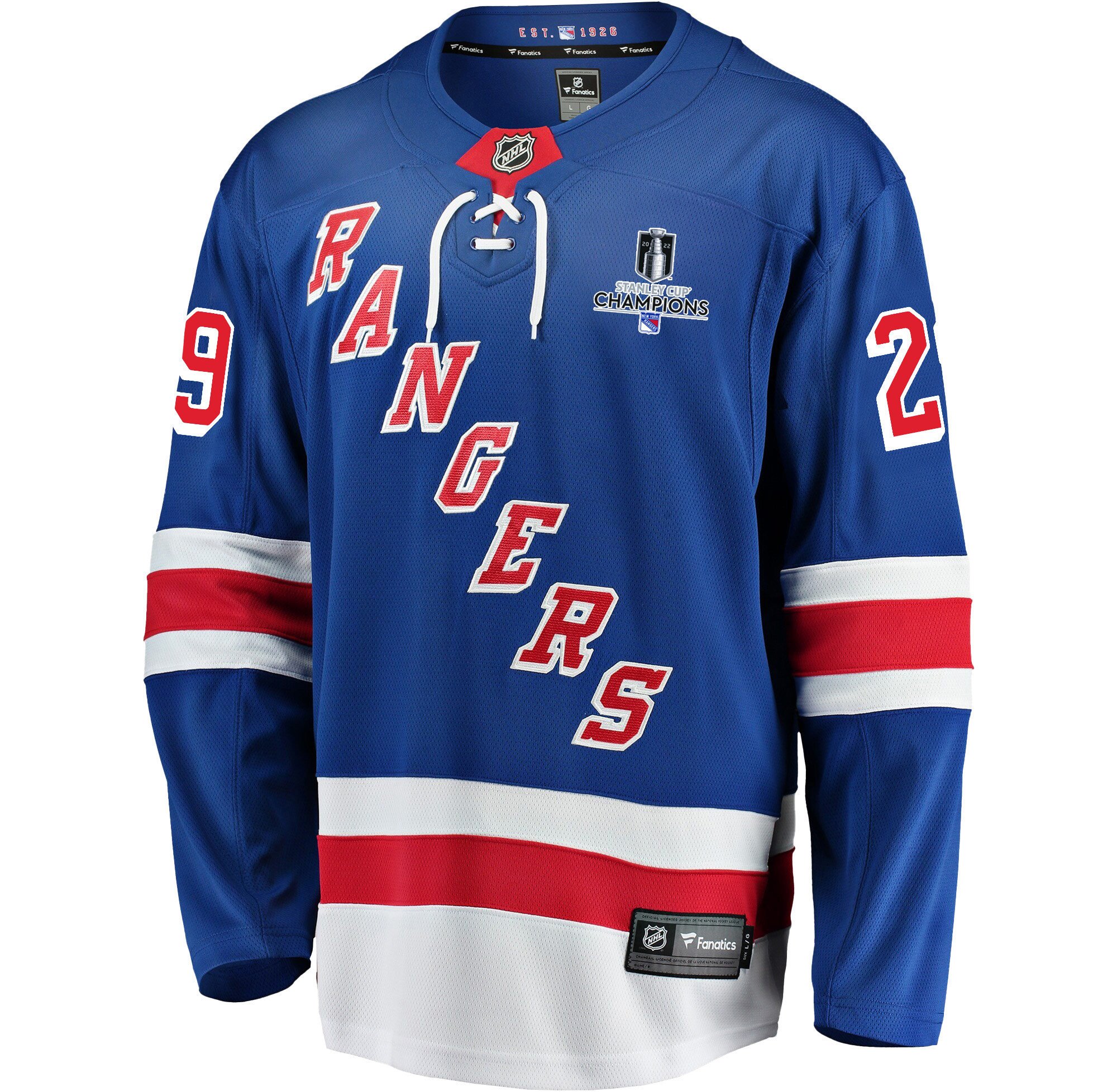 New York Rangers Dryden Hunt 29 Home 2022 Stanley Cup Champions Breakaway Men Jersey - Blue