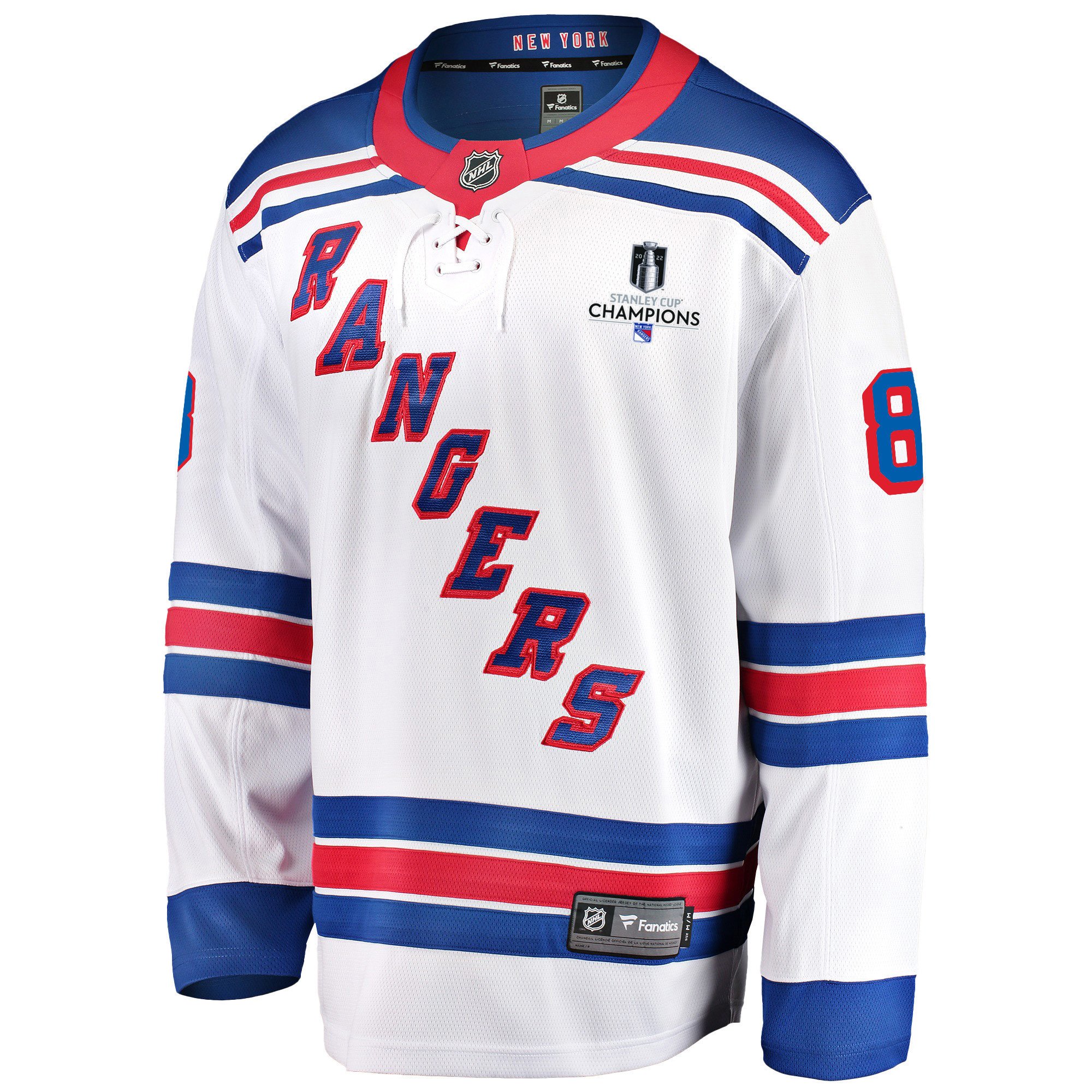 New York Rangers Jacob Trouba 8 Away 2022 Stanley Cup Champions Breakaway Men Jersey - White