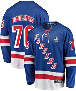 New York Rangers Jonny Brodzinski 76 Home 2022 Stanley Cup Final Breakaway Men Jersey - Blue