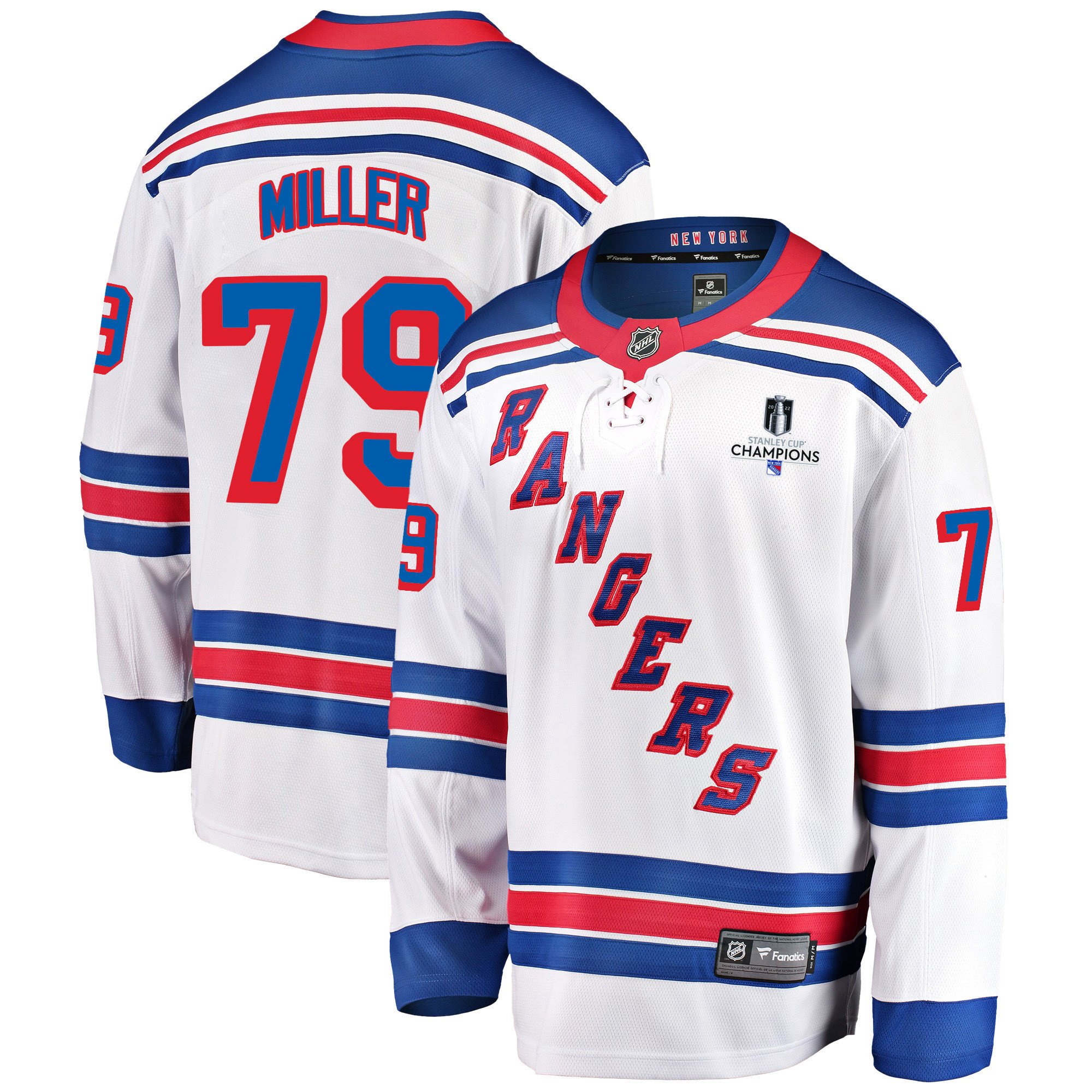 New York Rangers K'Andre Miller 79 Away 2022 Stanley Cup Champions Breakaway Men Jersey - White