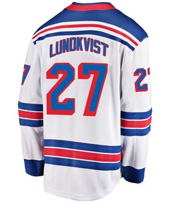 New York Rangers Nils Lundkvist 27 Away 2022 Stanley Cup Champions Breakaway Men Jersey - White