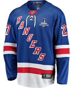 New York Rangers Nils Lundkvist 27 Home 2022 Stanley Cup Champions Breakaway Men Jersey - Blue