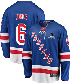 New York Rangers Zac Jones 6 Home 2022 Stanley Cup Champions Breakaway Men Jersey - Blue
