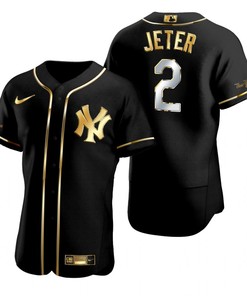 New York Yankees #2 Derek Jeter Mlb Golden Brandedition Black Jersey Gift For Yankees Fans