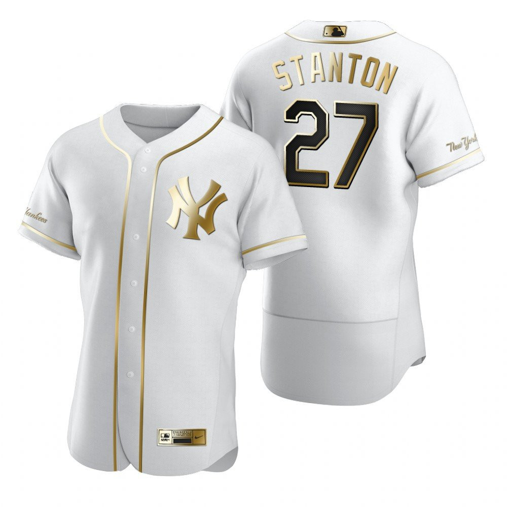 New York Yankees #27 Giancarlo Stanton Mlb Golden Brandedition White Jersey Gift For Yankees Fans