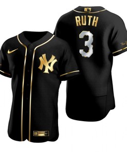 New York Yankees #3 Babe Ruth Mlb Golden Brandedition Black Jersey Gift For Yankees Fans