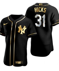 New York Yankees #31 Aaron Hicks Mlb Golden Brandedition Black Jersey Gift For Yankees Fans