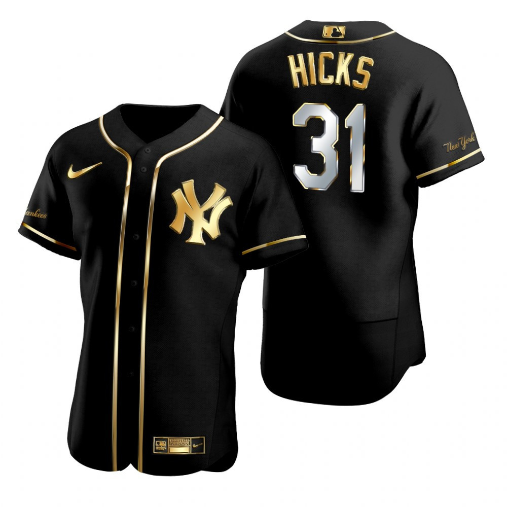 New York Yankees #31 Aaron Hicks Mlb Golden Brandedition Black Jersey Gift For Yankees Fans