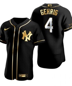 New York Yankees #4 Lou Gehrig Mlb Golden Brandedition Black Jersey Gift For Yankees Fans