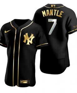 New York Yankees #7 Mickey Mantle Mlb Golden Brandedition Black Jersey Gift For Yankees Fans