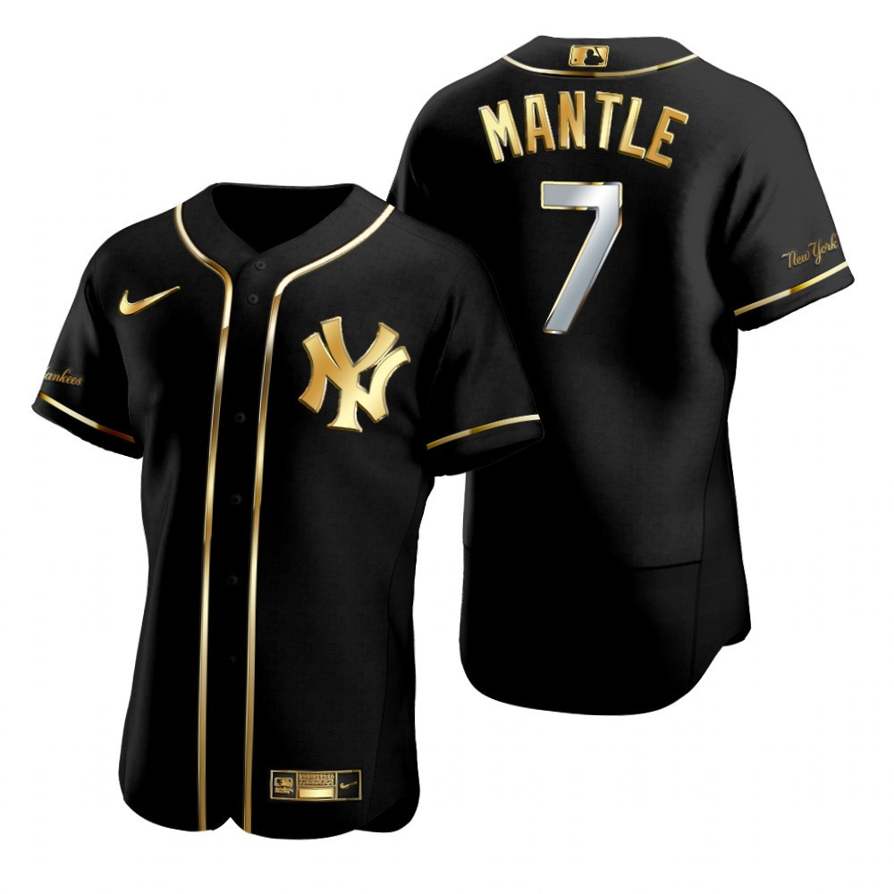 New York Yankees #7 Mickey Mantle Mlb Golden Brandedition Black Jersey Gift For Yankees Fans