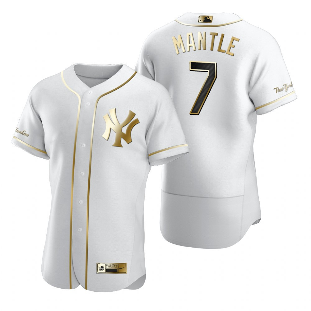 New York Yankees #7 Mickey Mantle Mlb Golden Brandedition White Jersey Gift For Yankees Fans