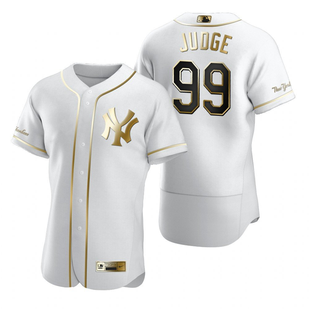 New York Yankees #99 Aaron Judge Mlb Golden Brandedition White Jersey Gift For Yankees Fans