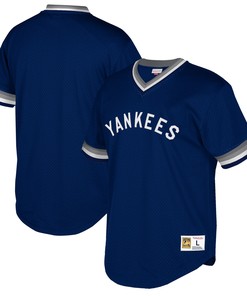 New York Yankees Mitchell & Ness Big & Tall Cooperstown Collection Mesh Wordmark V-neck Jersey - Navy Mlb