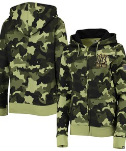 New York Yankees New Era Womens 2022 Mlb Armed Forces Day Camo Full-zip Hoodie - Green