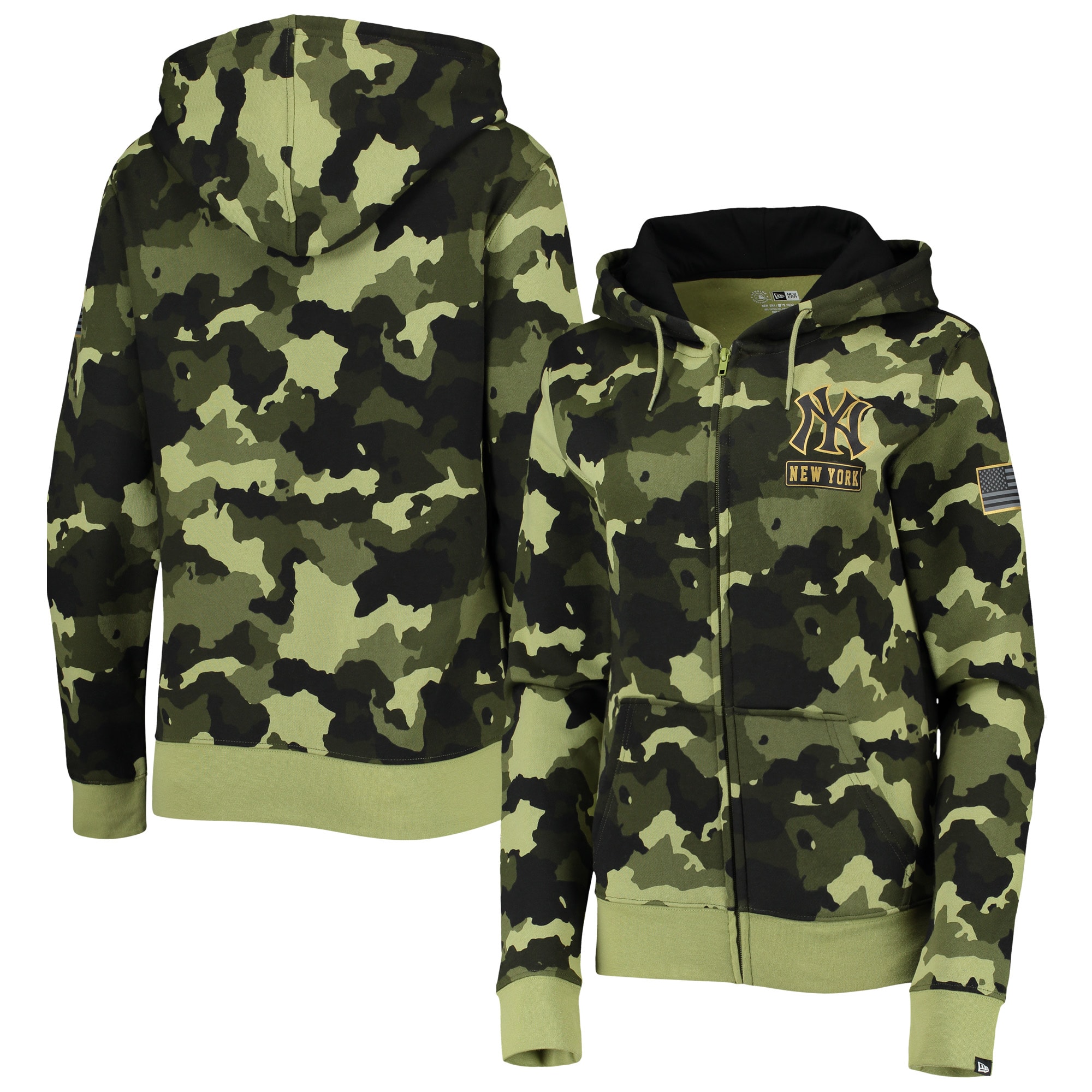 New York Yankees New Era Womens 2022 Mlb Armed Forces Day Camo Full-zip Hoodie - Green