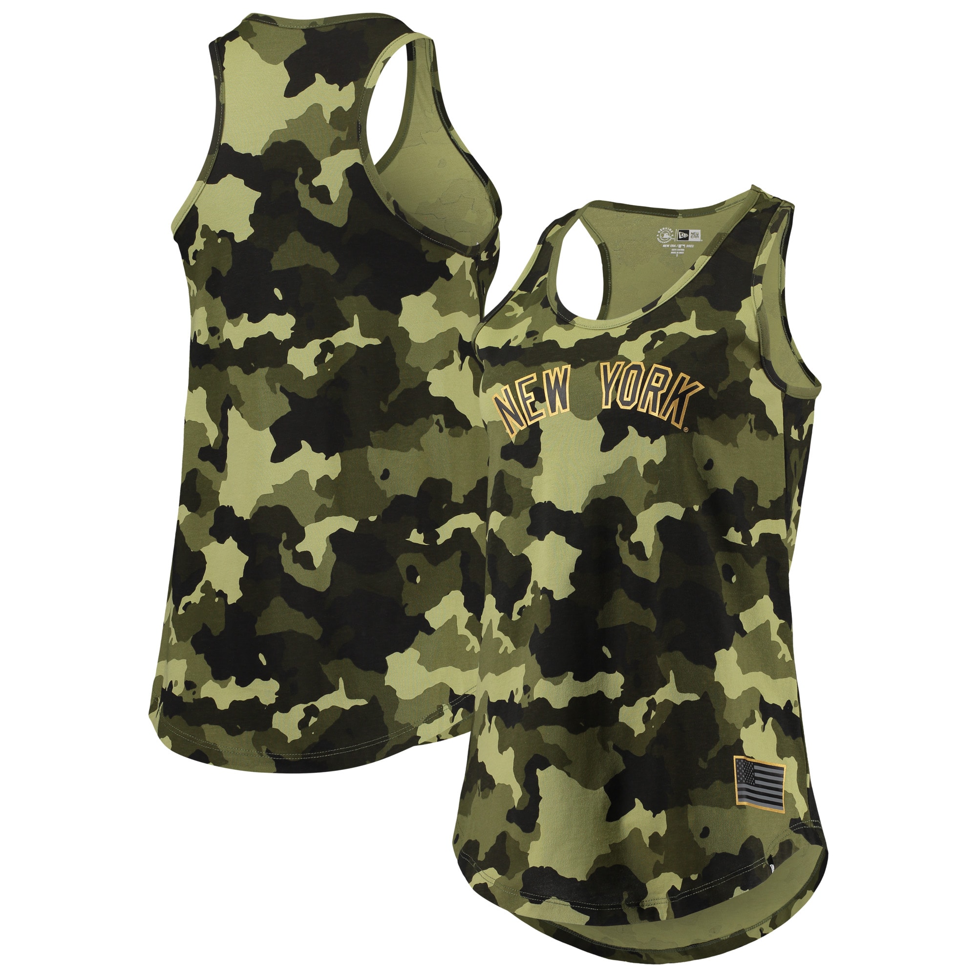 New York Yankees New Era Womens 2022 Mlb Armed Forces Day Camo Racerback Tank Top - Green