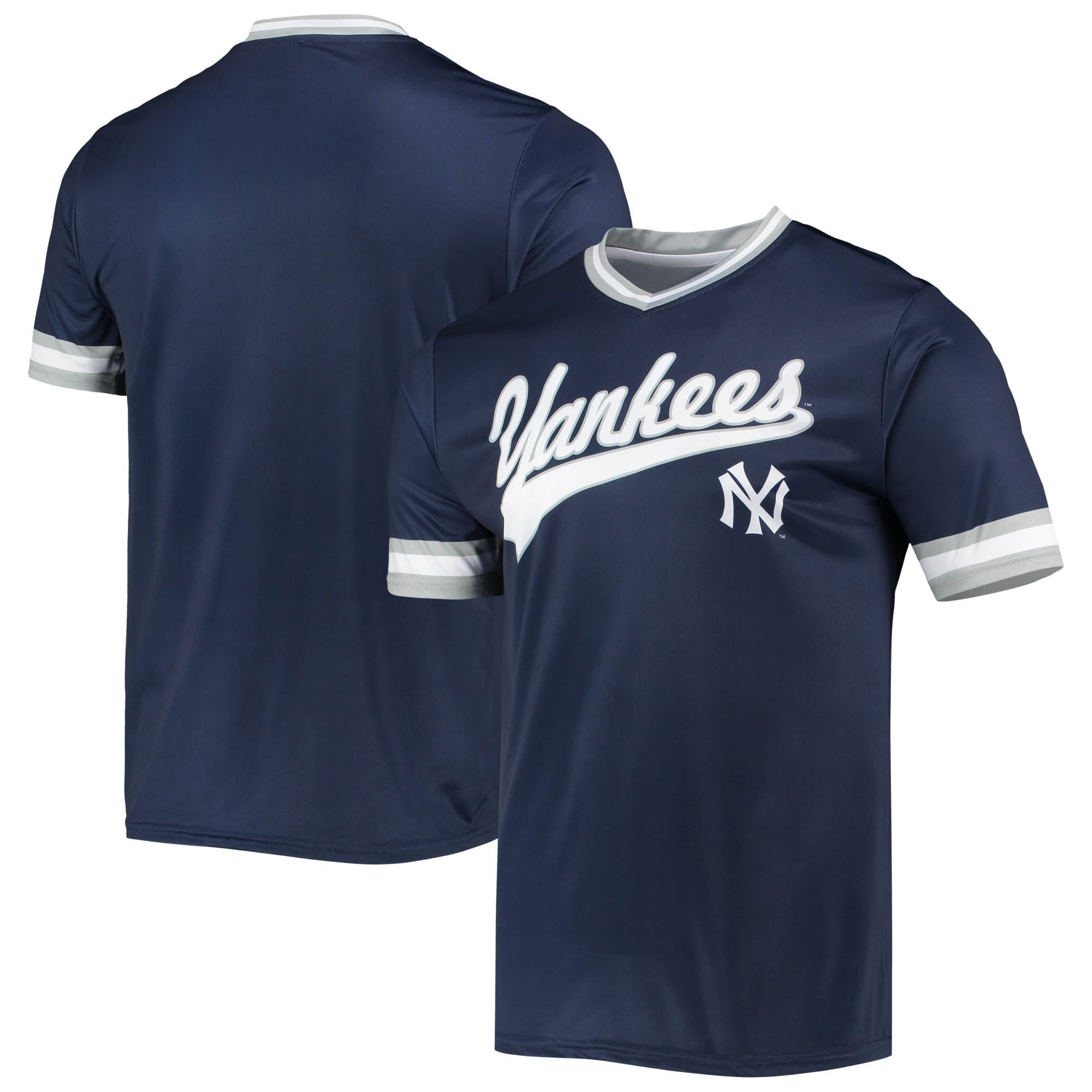 New York Yankees Stitches Cooperstown Collection V-neck Team Color Jersey - Navy/gray Mlb