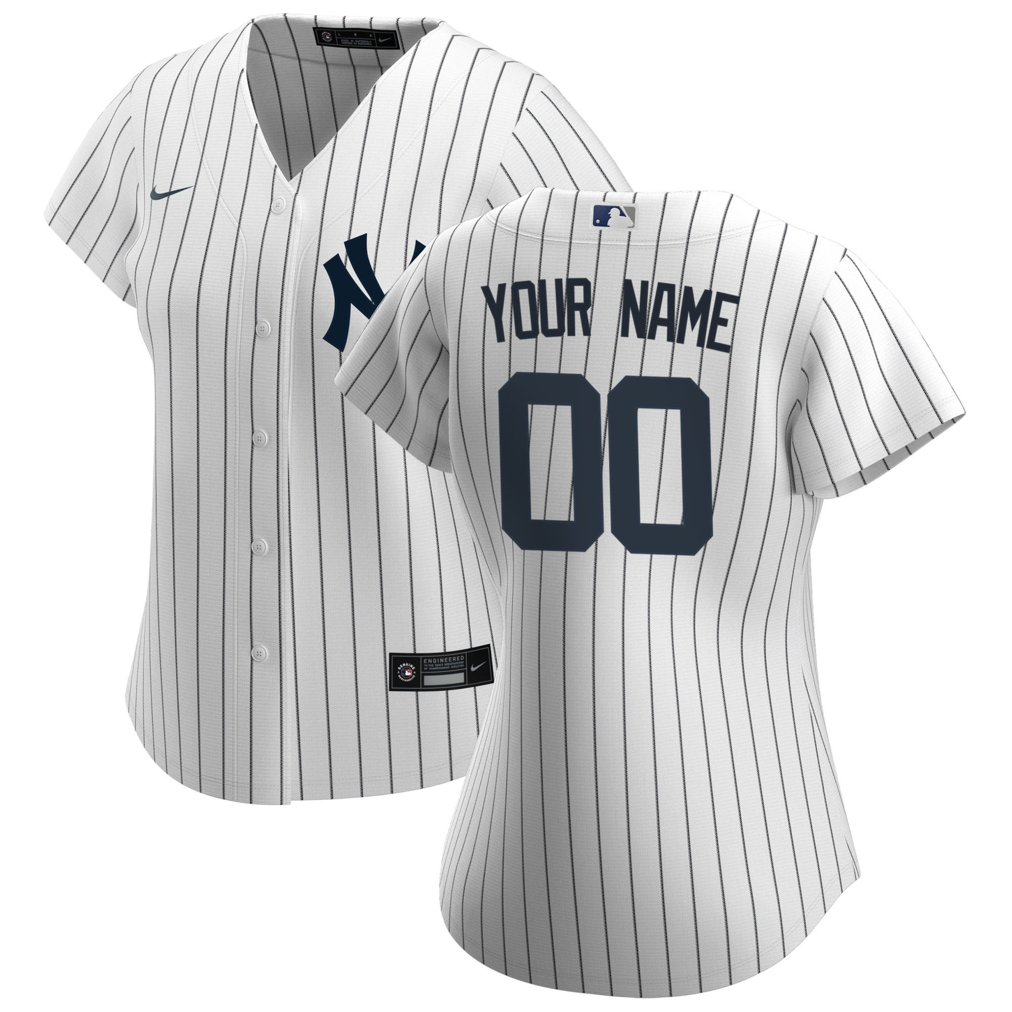 New York Yankees Womens Home Replica Custom Jersey - White Custom Jerseys Mlb