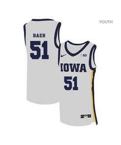 Nicholas Baer 51 Iowa Hawkeyes Elite Basketball Youth Jersey - White
