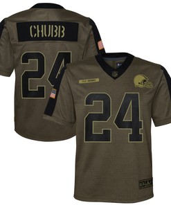 Nick Chubb Cleveland Browns 2021 Salute To Service Game Jersey - Olive Nfl