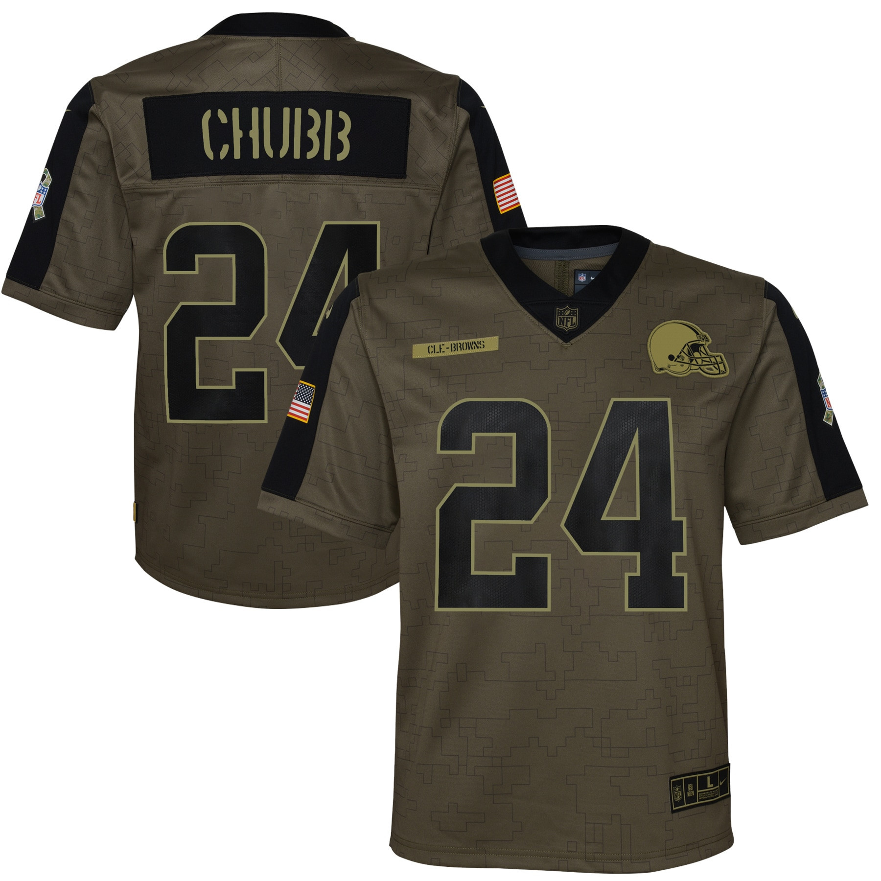 Nick Chubb Cleveland Browns 2021 Salute To Service Game Jersey - Olive Nfl