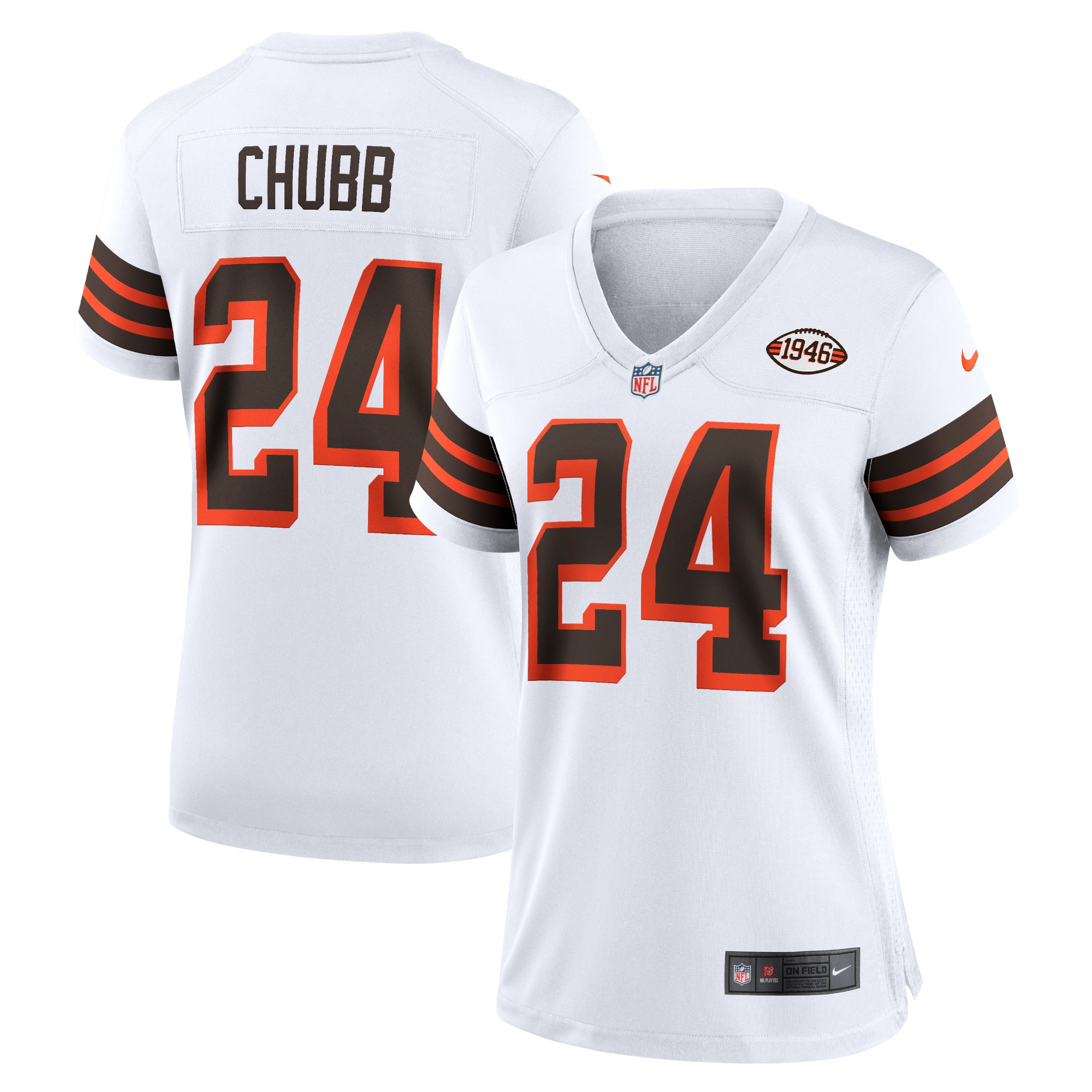 Nick Chubb Cleveland Browns Womens 1946 Collection Alternate Game Jersey - White Nfl
