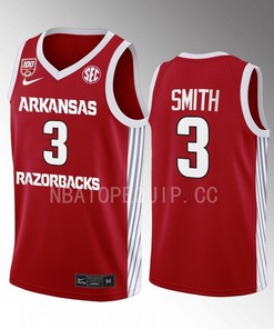 Nick Smith 3 Arkansas Razorbacks 100 Season Uniform Jersey 2022-23 College Basketball Red