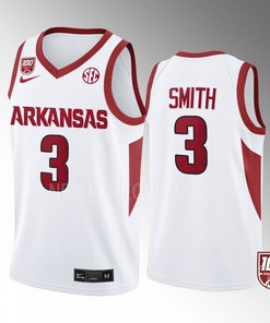 Nick Smith 3 Arkansas Razorbacks 2022-23 100 Season Uniform Jersey College Basketball White