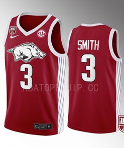 Nick Smith 3 Arkansas Razorbacks Red Jersey 2022-23 100 Season College Basketball
