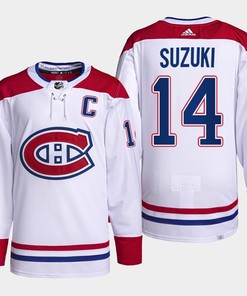 Nick Suzuki 14 Montreal Canadiens White Jersey 2023 Captain Patch Primegreen