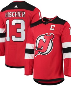 Nico Hischier New Jersey Devils Adidas Home Captain Patch Primegreen Authentic Pro Player Jersey Red Nhl