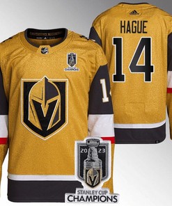 Nicolas Hague 14 Vegas Golden Knights 2023 Stanley Cup Champions Patch Breakaway Home Jersey - Gold