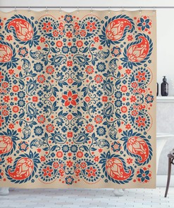 Night Blue Paisley Shower Curtain, Floral Ornate Pattern Cultural Persian Middle Eastern, Bathroom Decor 