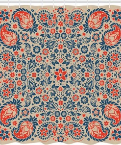 Night Blue Paisley Shower Curtain, Floral Ornate Pattern Cultural Persian Middle Eastern, Bathroom Decor