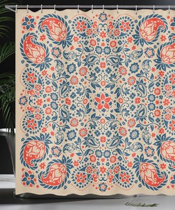 Night Blue Paisley Shower Curtain, Floral Ornate Pattern Cultural Persian Middle Eastern, Bathroom Decor 