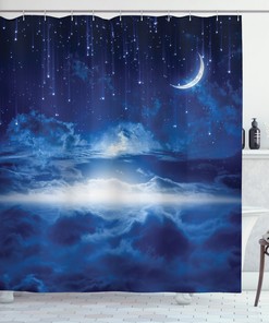 Night Sky Moon Stars Print Shower Curtain for Bathroom Decor