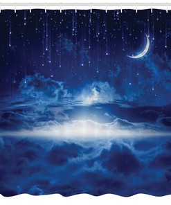 Night Sky Moon Stars Print Shower Curtain for Bathroom Decor