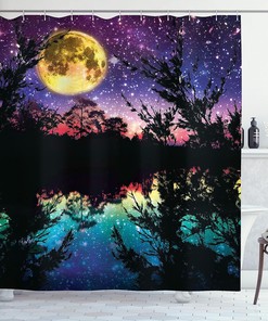 Night Sky Trees Shower Curtain, Contemporary Art Modern Design Bathroom Decor, Home Decor Purple/Pink