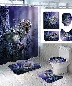 Nighttime Guardian - 3D Owl Night Owl Print Shower Curtain for Bathroom Decor