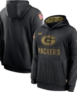 Nike Green Bay Packers Black 2020 Salute To Service Sideline Performance Pullover Hoodie